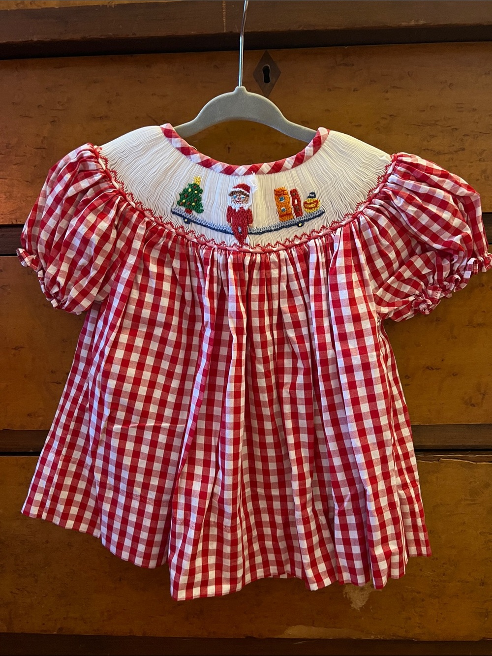 Elf on a Shelf Red & White Gingham Smocked Christmas Dress